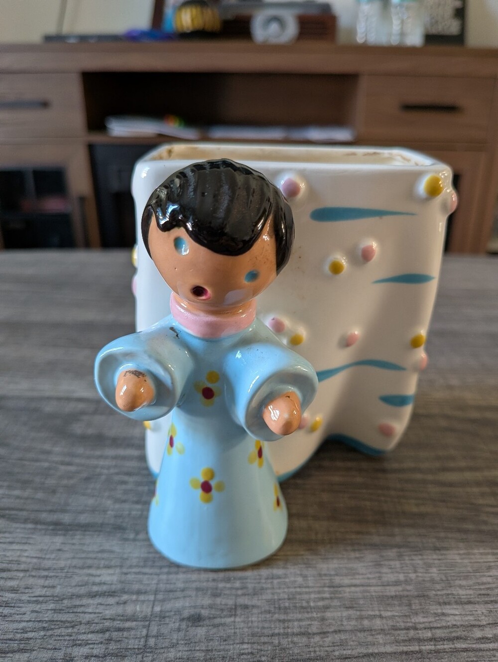 Vintage Ceramic Figurine Blue Planter